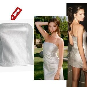 WAYF X Jourdan Sloane Rosie Strapless Metallic Silver Faux Leather Corset Top